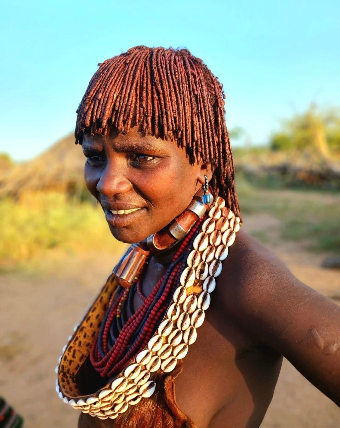 Hamar woman wearing a cowrie necklace in the Omo Valley, Ethiopia